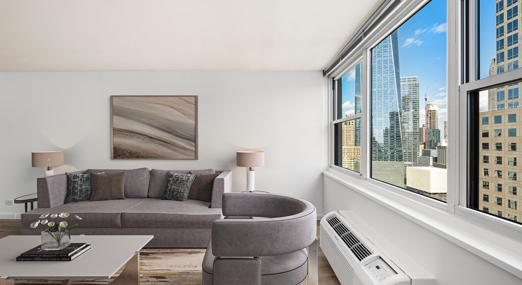 living area with city views